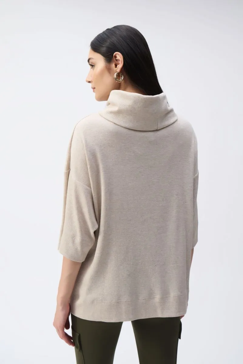 Joseph Ribkoff Asymmetric Cowl Neck 3/4 Sleeves Boxy Top 243165