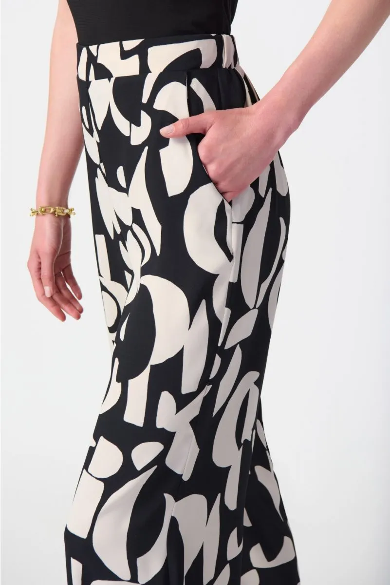 Joseph Ribkoff Black/Moonstone Geometric Print Pull On Wide Leg Pants 241097