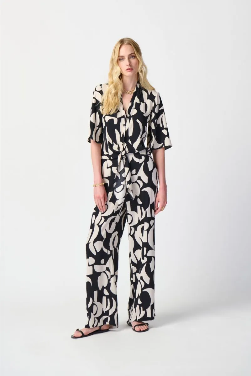 Joseph Ribkoff Black/Moonstone Geometric Print Pull On Wide Leg Pants 241097