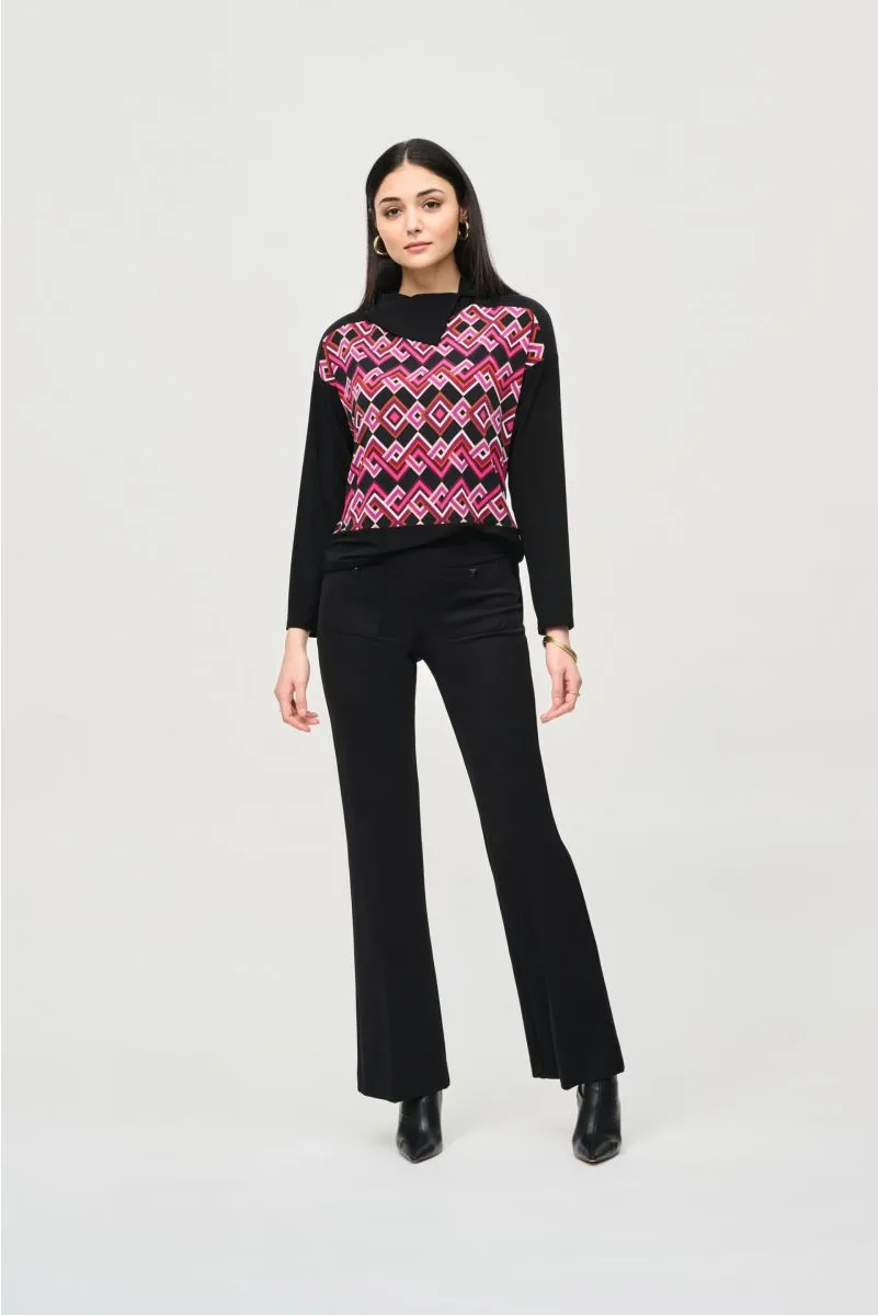 Joseph Ribkoff Black/Multi Geometric Print Cowl Neck Top 243071
