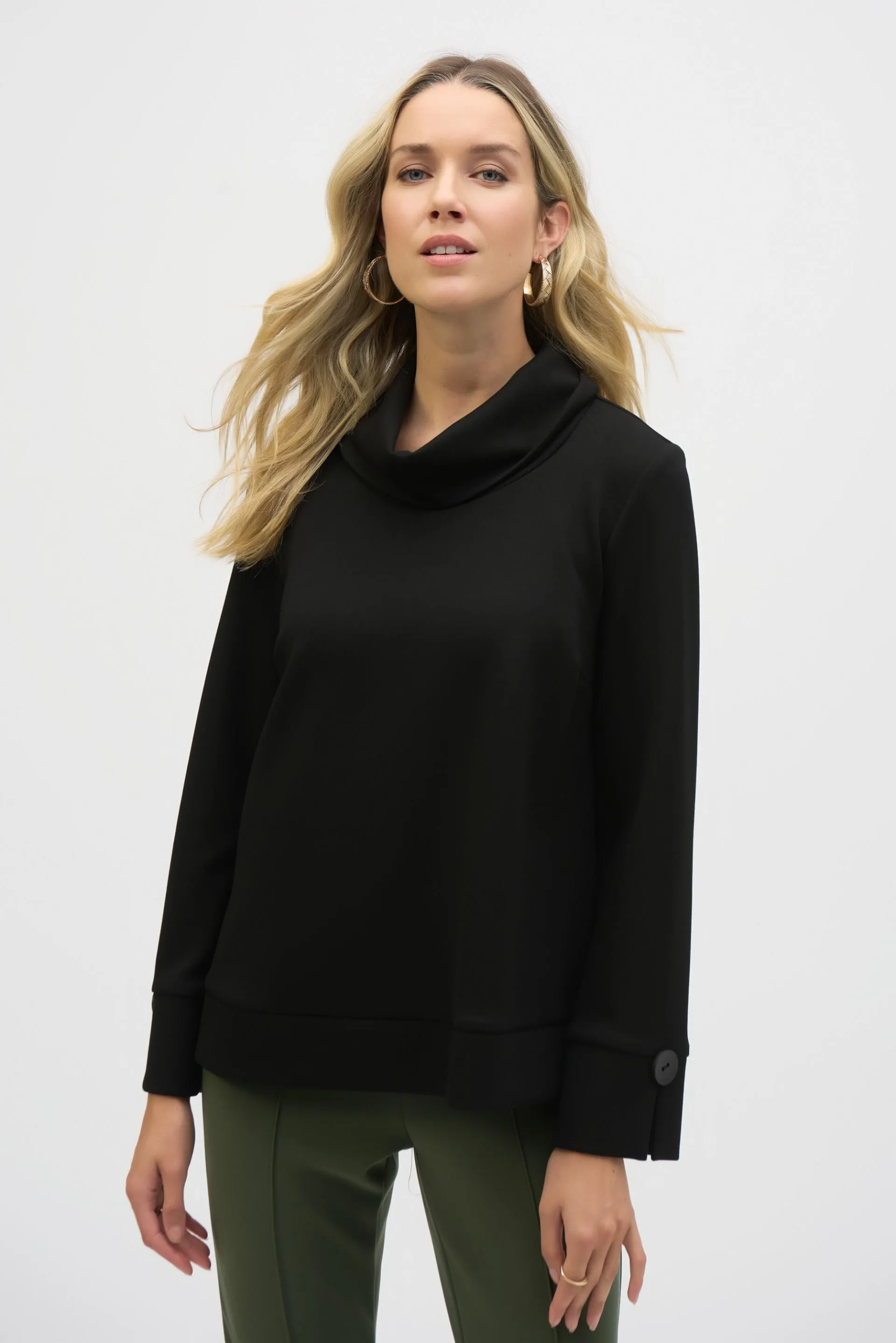 Joseph Ribkoff Cowl Neck Back Button Accent Boxy Top 244129