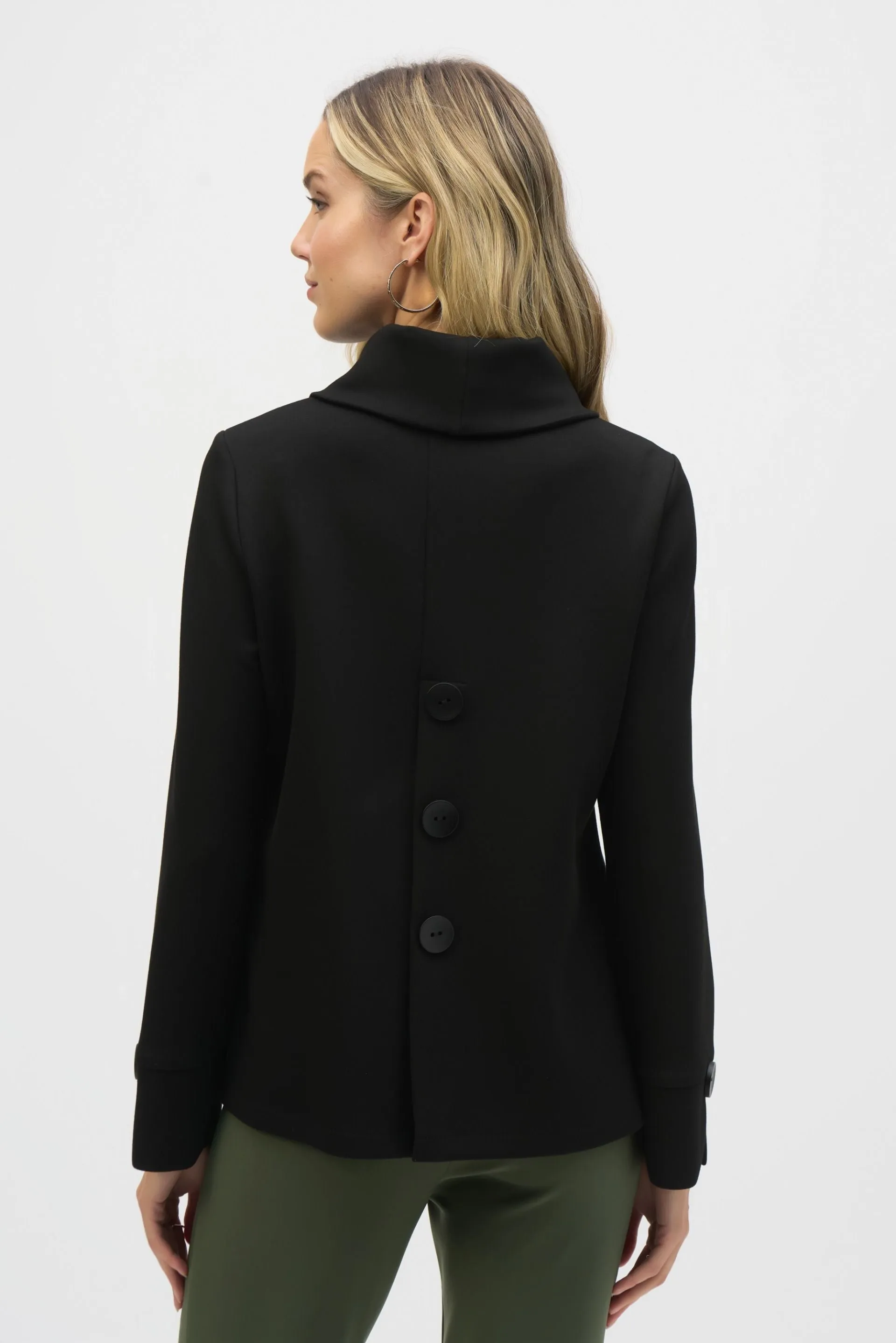 Joseph Ribkoff Cowl Neck Back Button Accent Boxy Top 244129