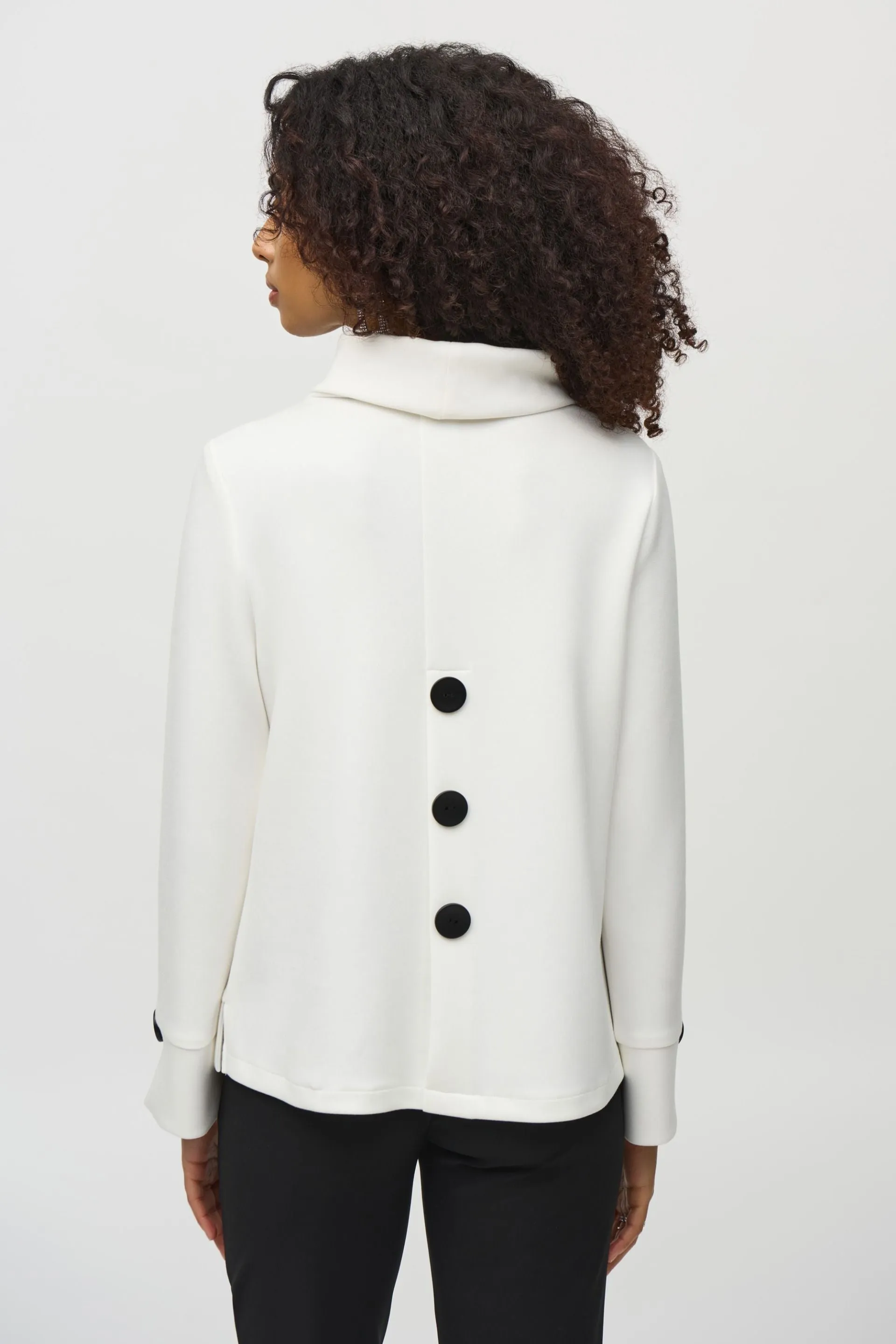 Joseph Ribkoff Cowl Neck Back Button Accent Boxy Top 244129