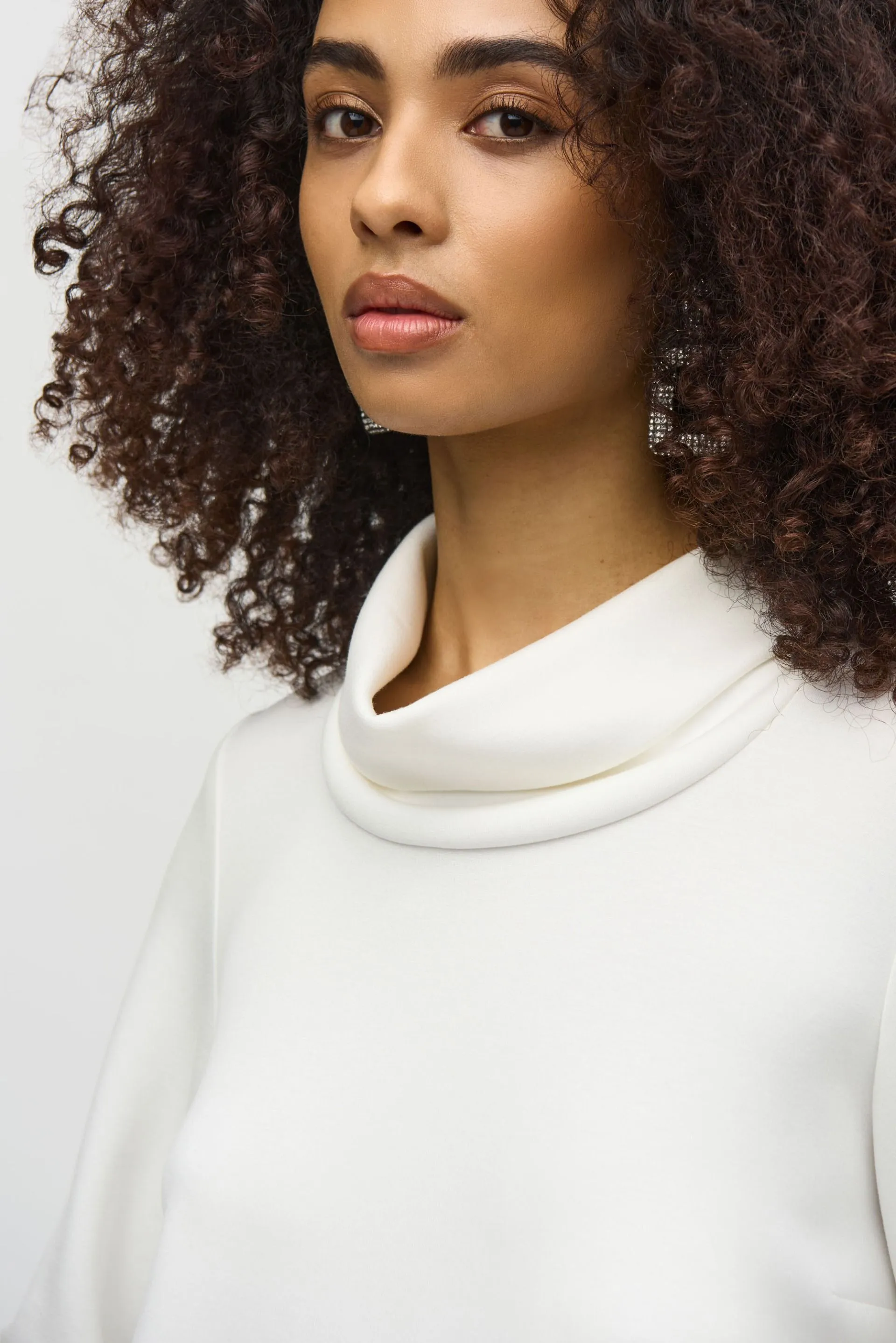 Joseph Ribkoff Cowl Neck Back Button Accent Boxy Top 244129