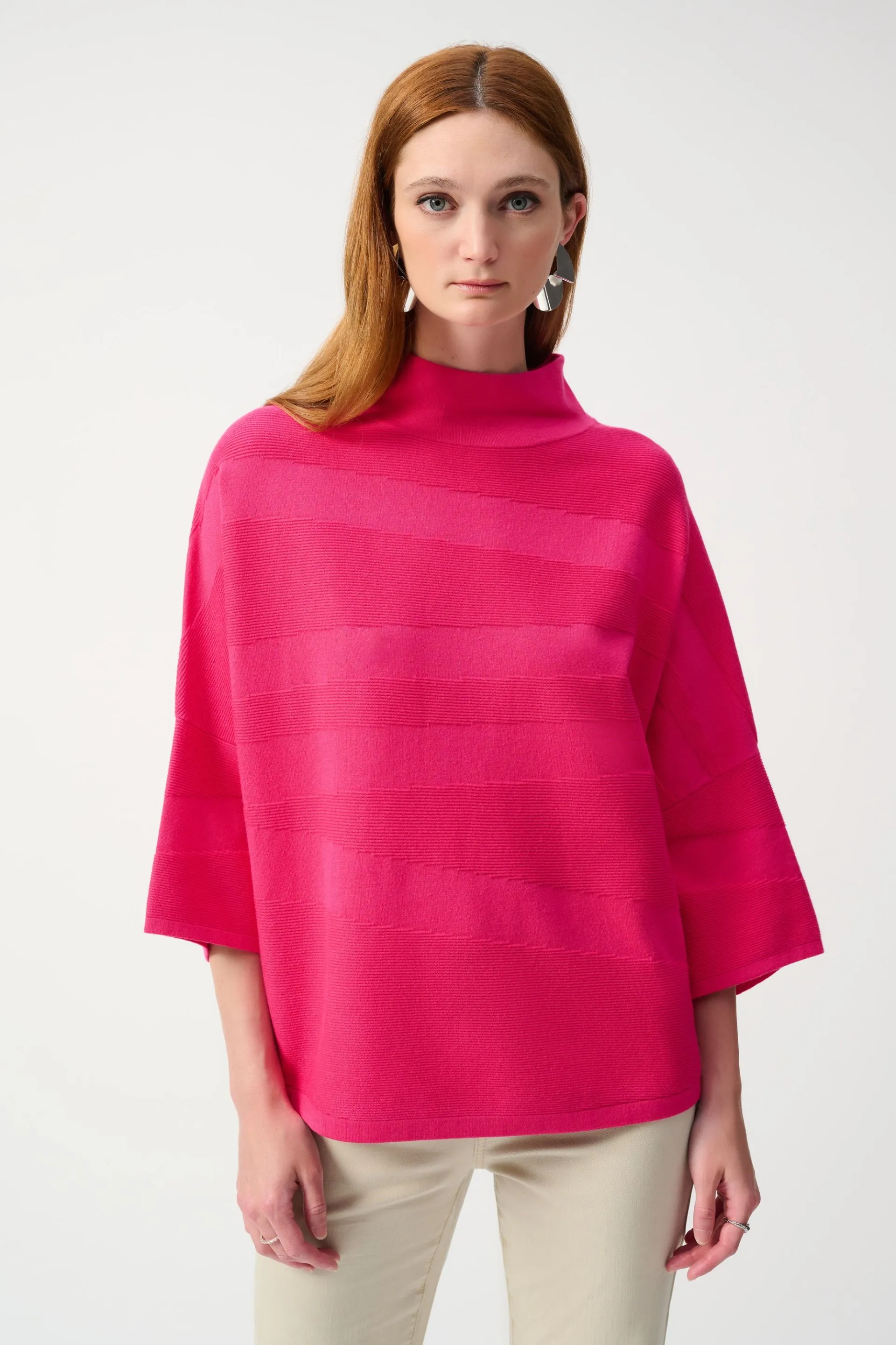 Joseph Ribkoff Mock Neck 3/4 Sleeve Boxy Sweater Top 243953