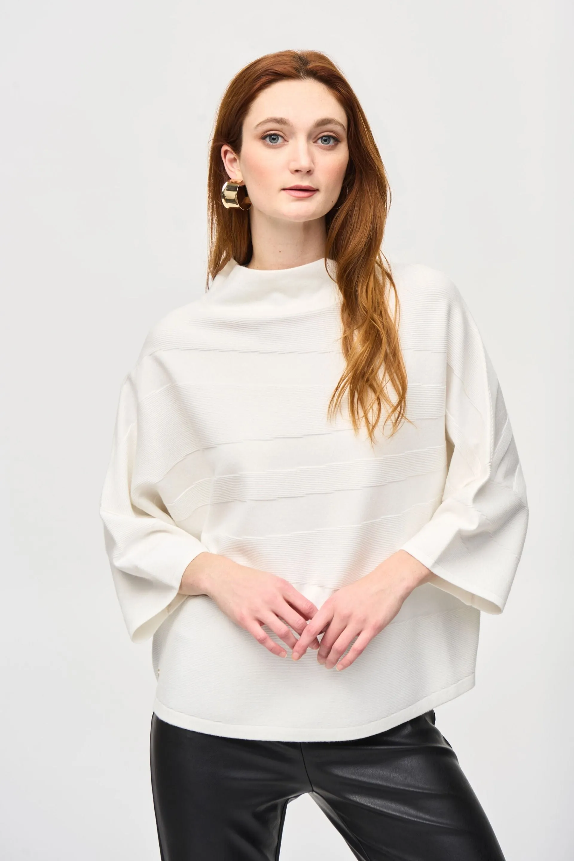 Joseph Ribkoff Mock Neck 3/4 Sleeve Boxy Sweater Top 243953