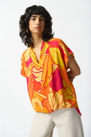Joseph Ribkoff Pink/Multi Tropical Print Short Sleeve Boxy Top 242008