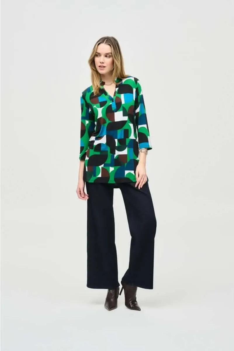 Joseph Ribkoff Vanilla/Multi Geometric Print Mandarin Collar Top 243186