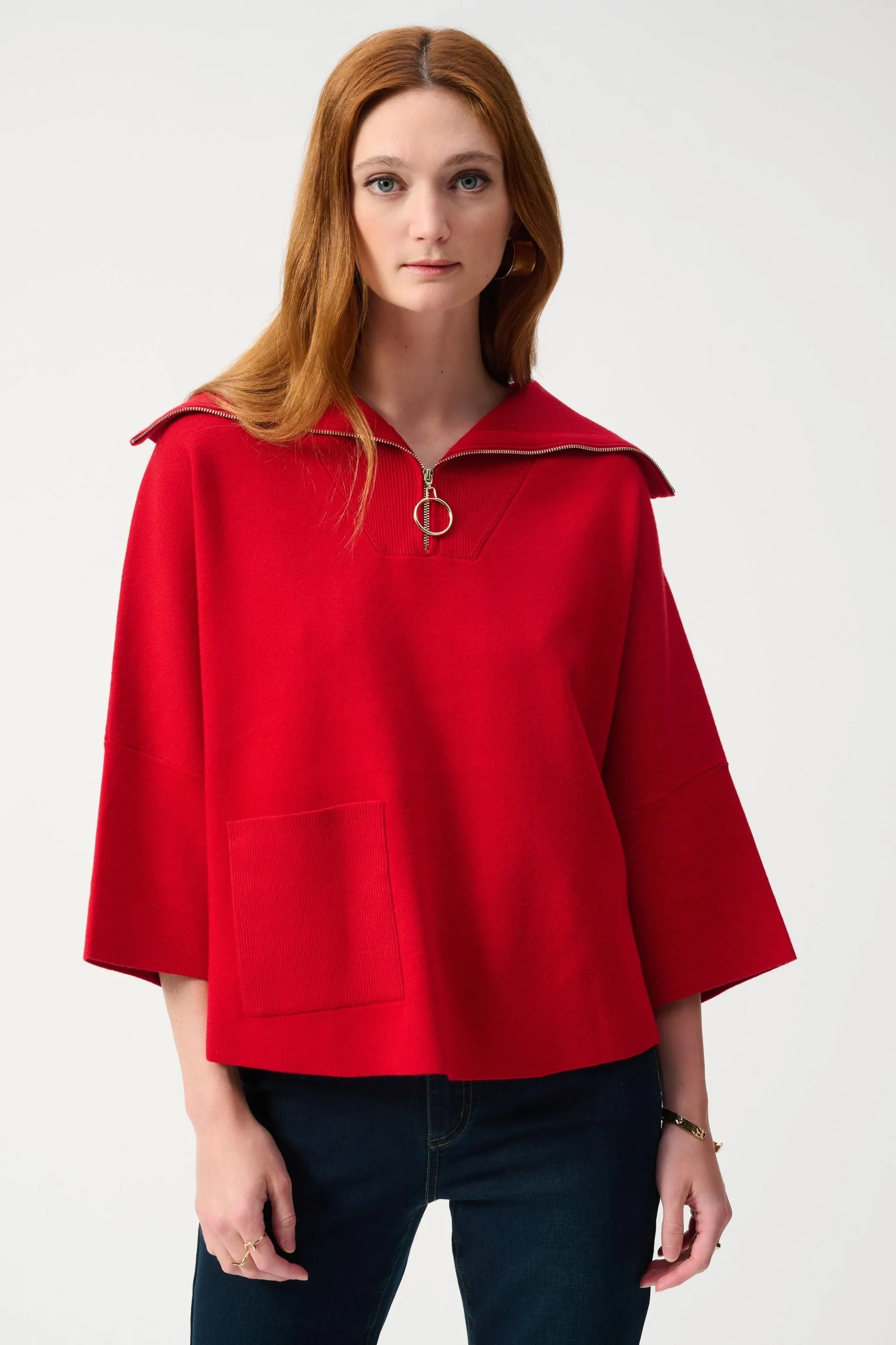 Joseph Ribkoff Zip Front Dolman Sleeve Boxy Sweater Top 243954