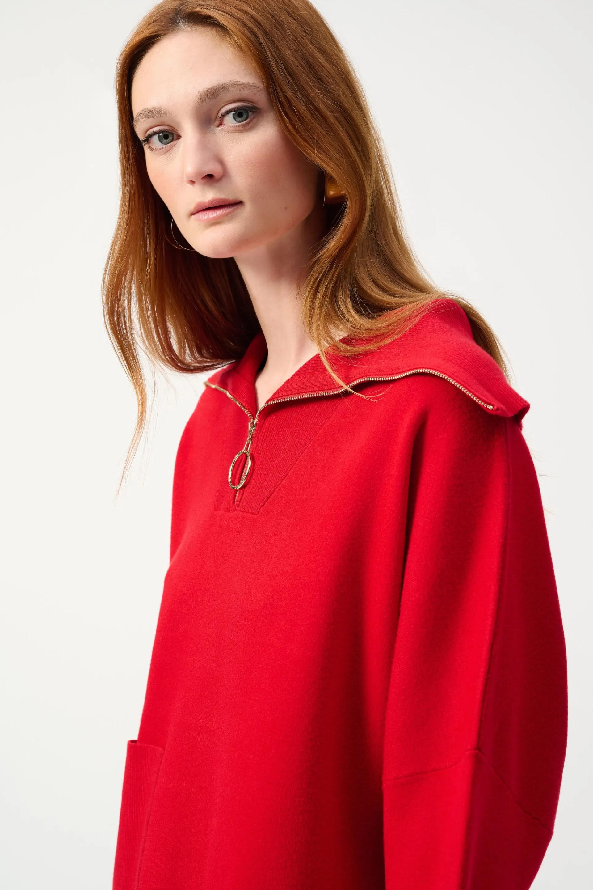 Joseph Ribkoff Zip Front Dolman Sleeve Boxy Sweater Top 243954