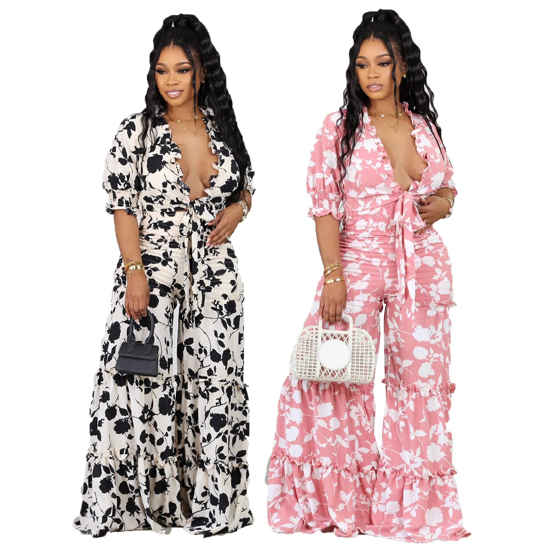 Jumpsuit met diepe V-print | PrintGlam