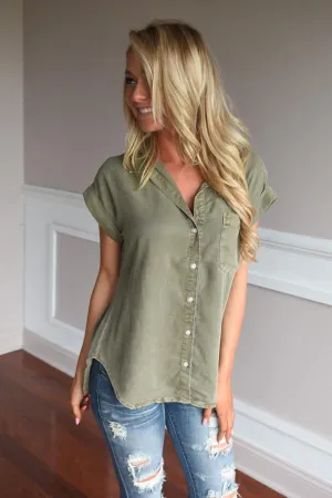 Just a Glance Olive Button Up Top
