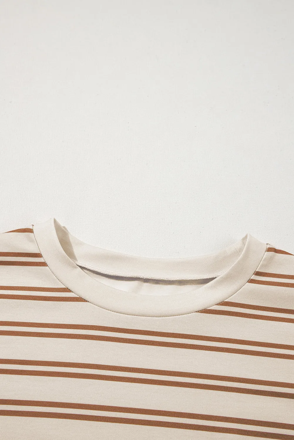 Khaki Stripe Round Neck Sleeveless Casual Pocketed Mini Dress