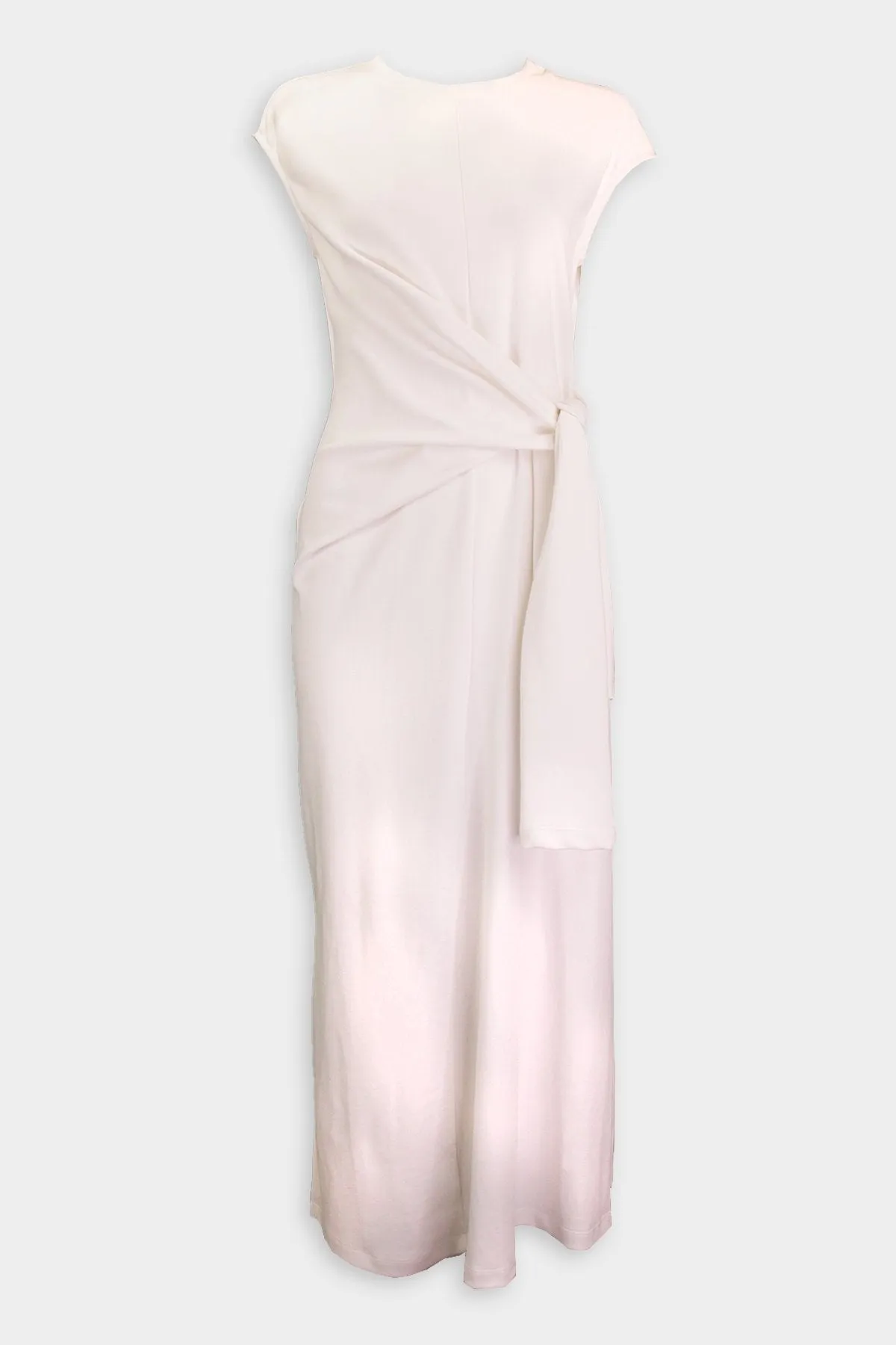 Knotted Detail Cotton Jersey Midi Dress in Ivory