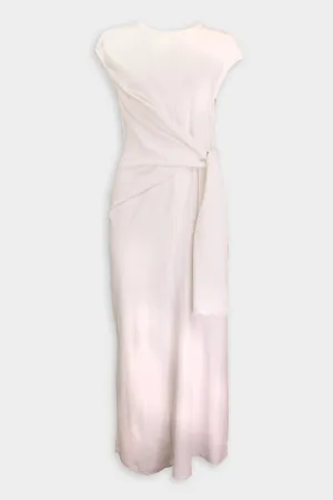 Knotted Detail Cotton Jersey Midi Dress in Ivory