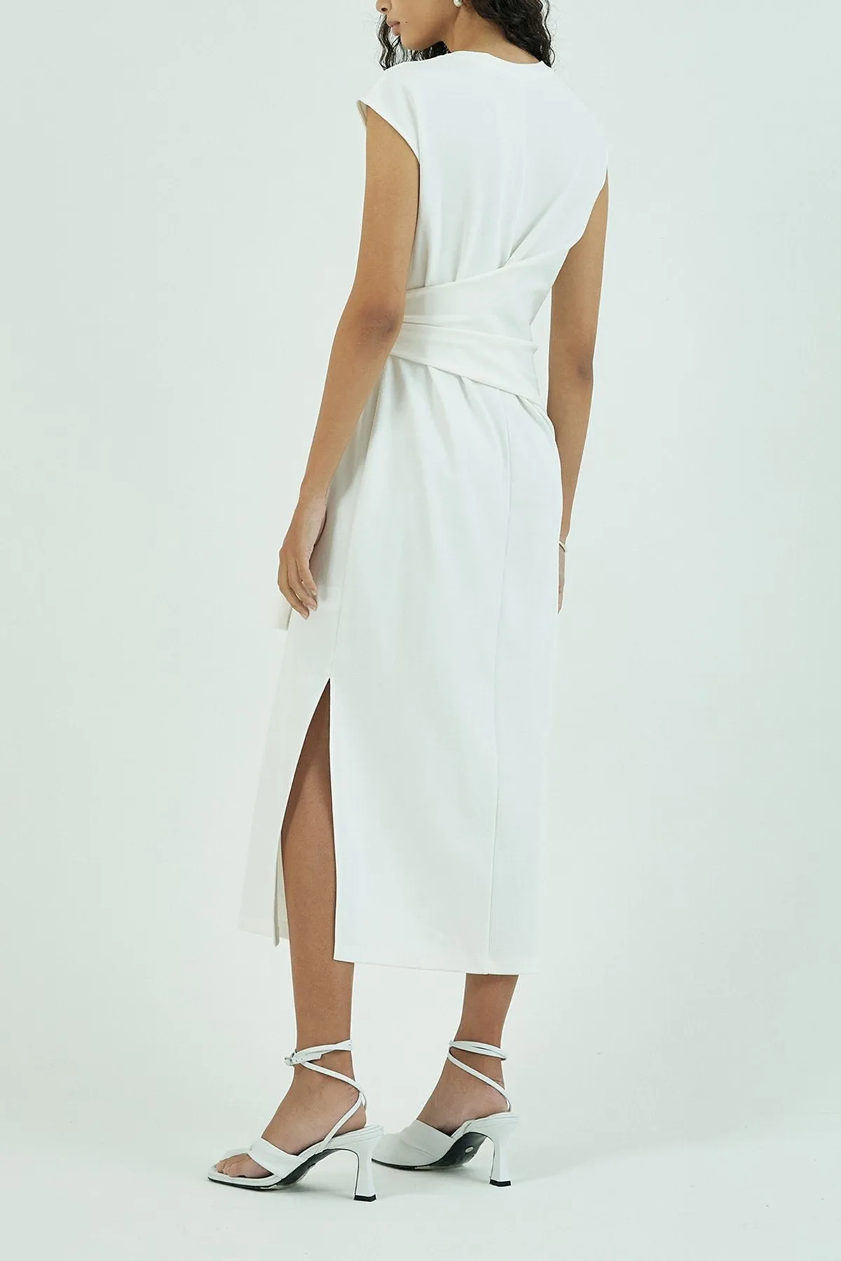 Knotted Detail Cotton Jersey Midi Dress in Ivory