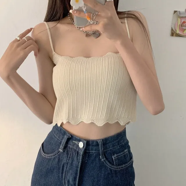 Korean Fashion Solid Color Knitted Tank Top