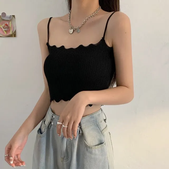 Korean Fashion Solid Color Knitted Tank Top