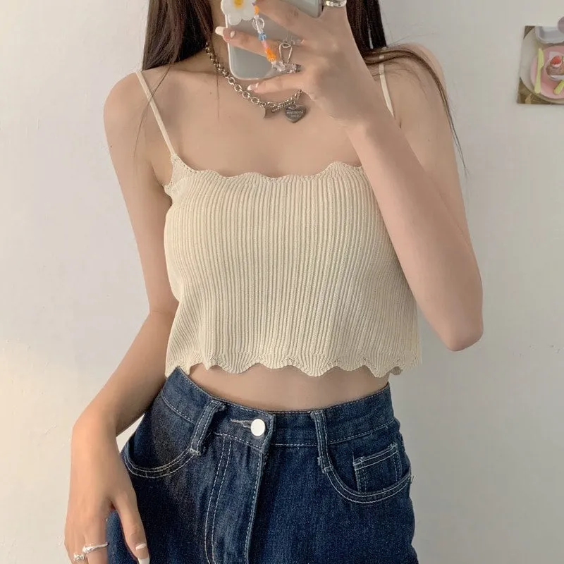 Korean Fashion Solid Color Knitted Tank Top