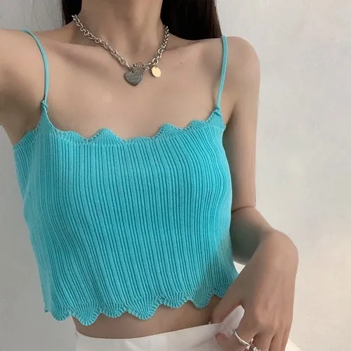 Korean Fashion Solid Color Knitted Tank Top