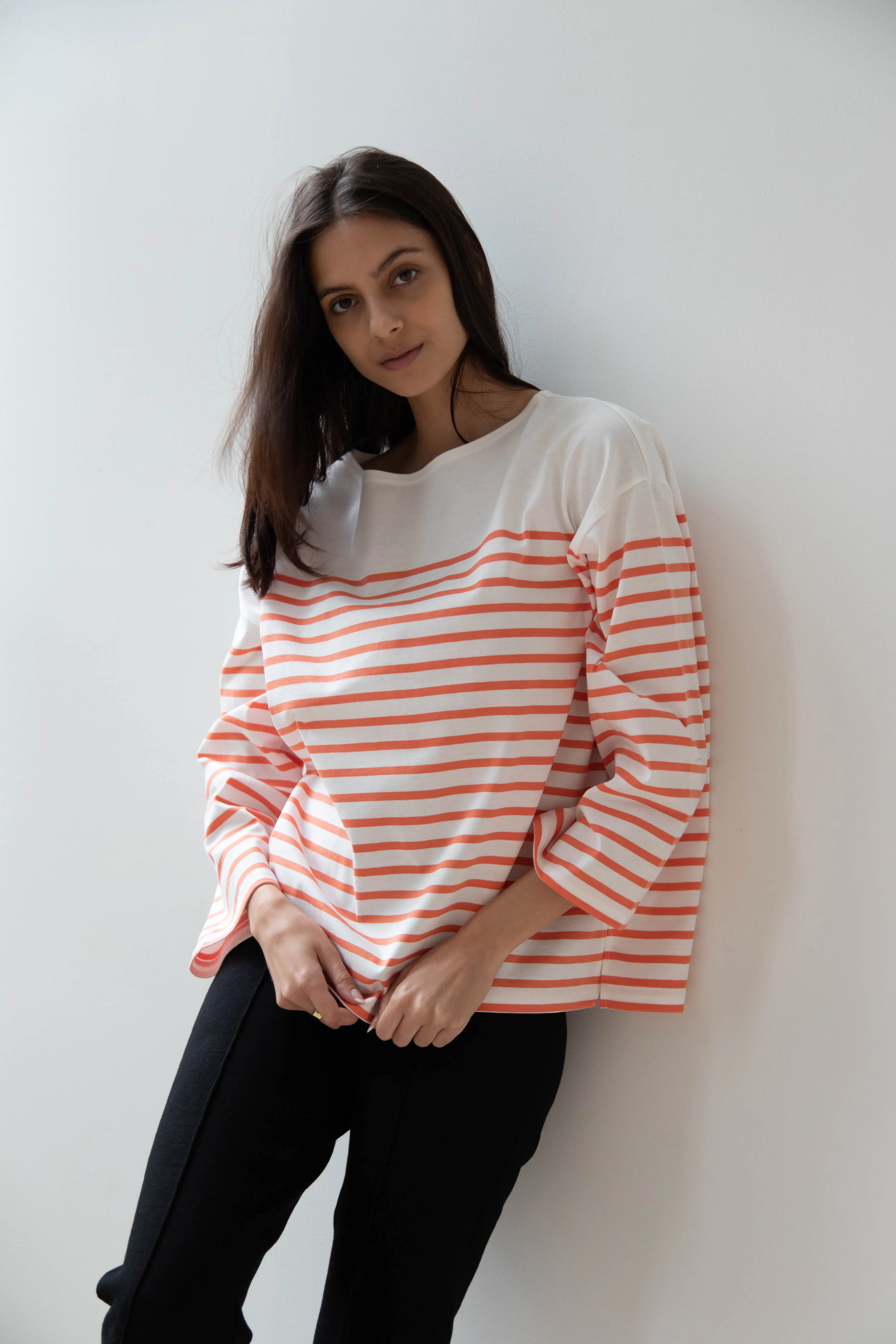 Laboratory | Striped Pullover in White & Orange