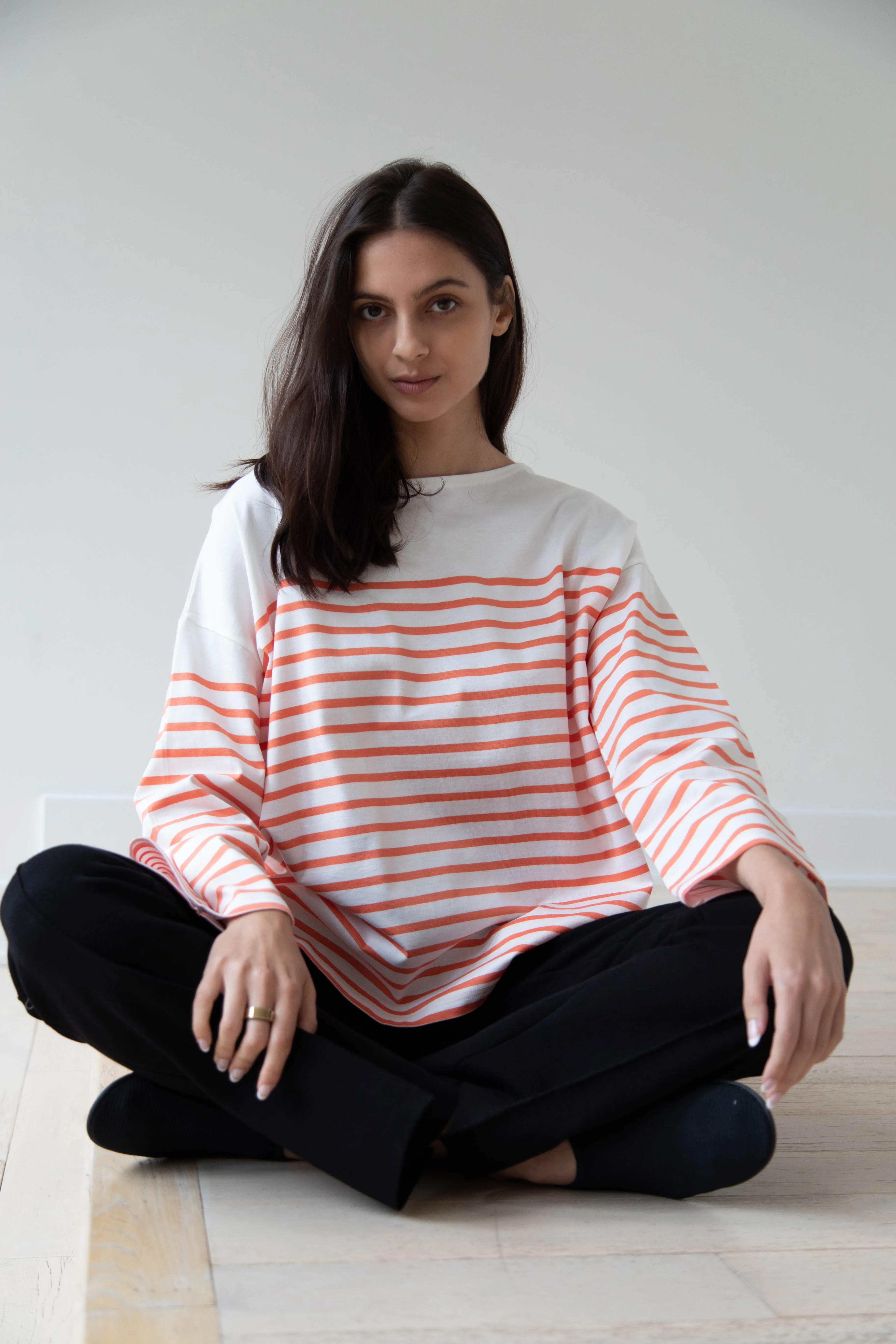 Laboratory | Striped Pullover in White & Orange