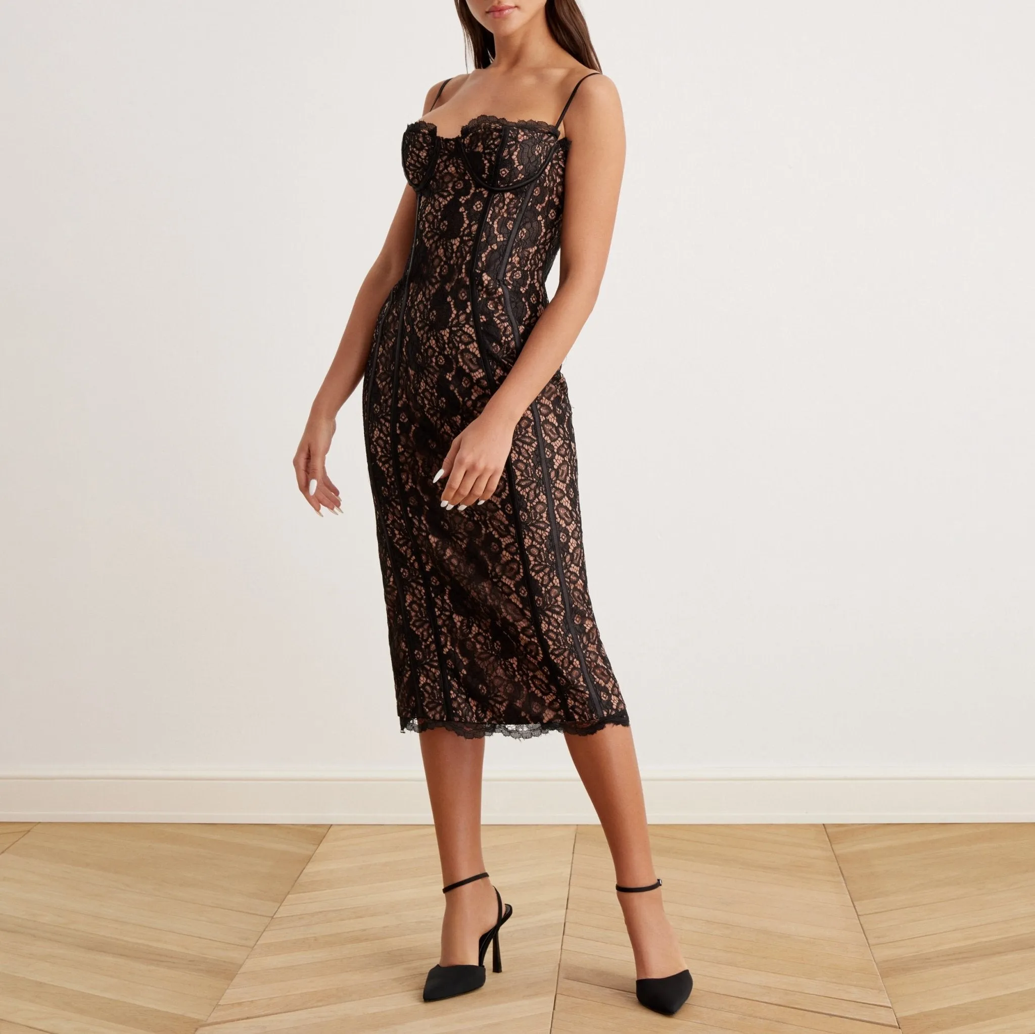 Lace Bustier Midi Dress