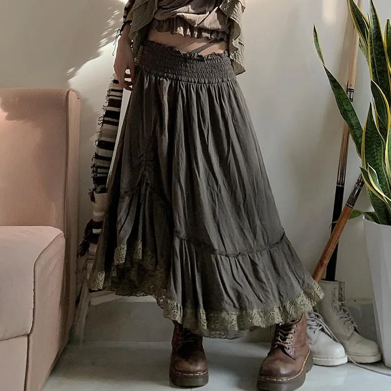 Lace stitching A -line skirt