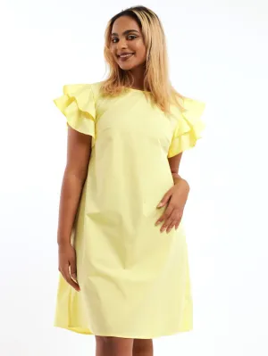 Ladies Frill Shift Dress - Yellow