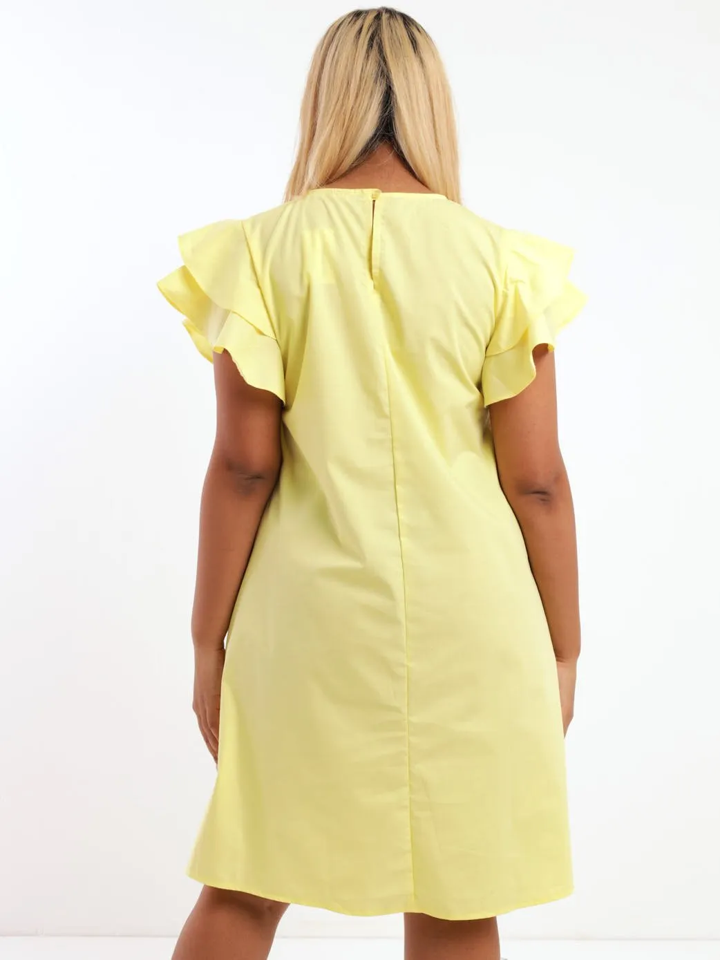 Ladies Frill Shift Dress - Yellow