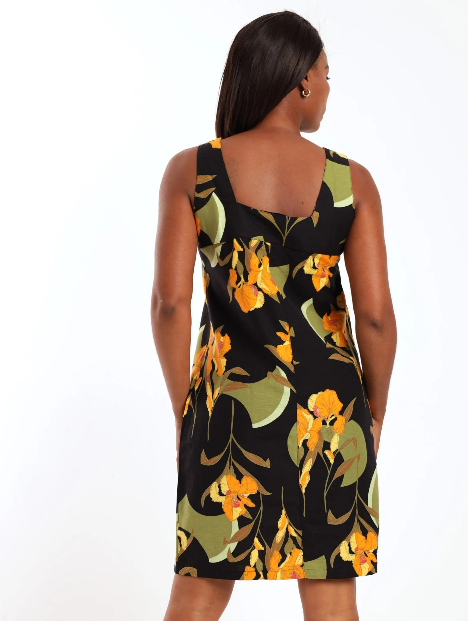 Ladies Square Neck Wasited Shift Dress