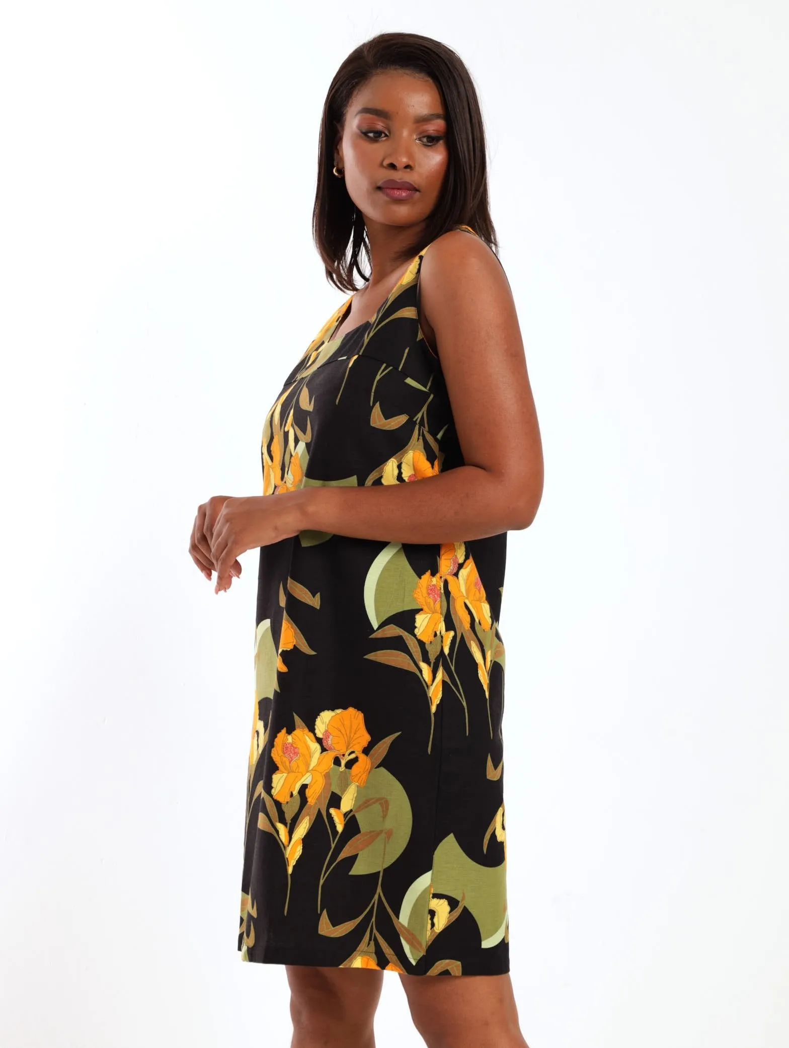 Ladies Square Neck Wasited Shift Dress