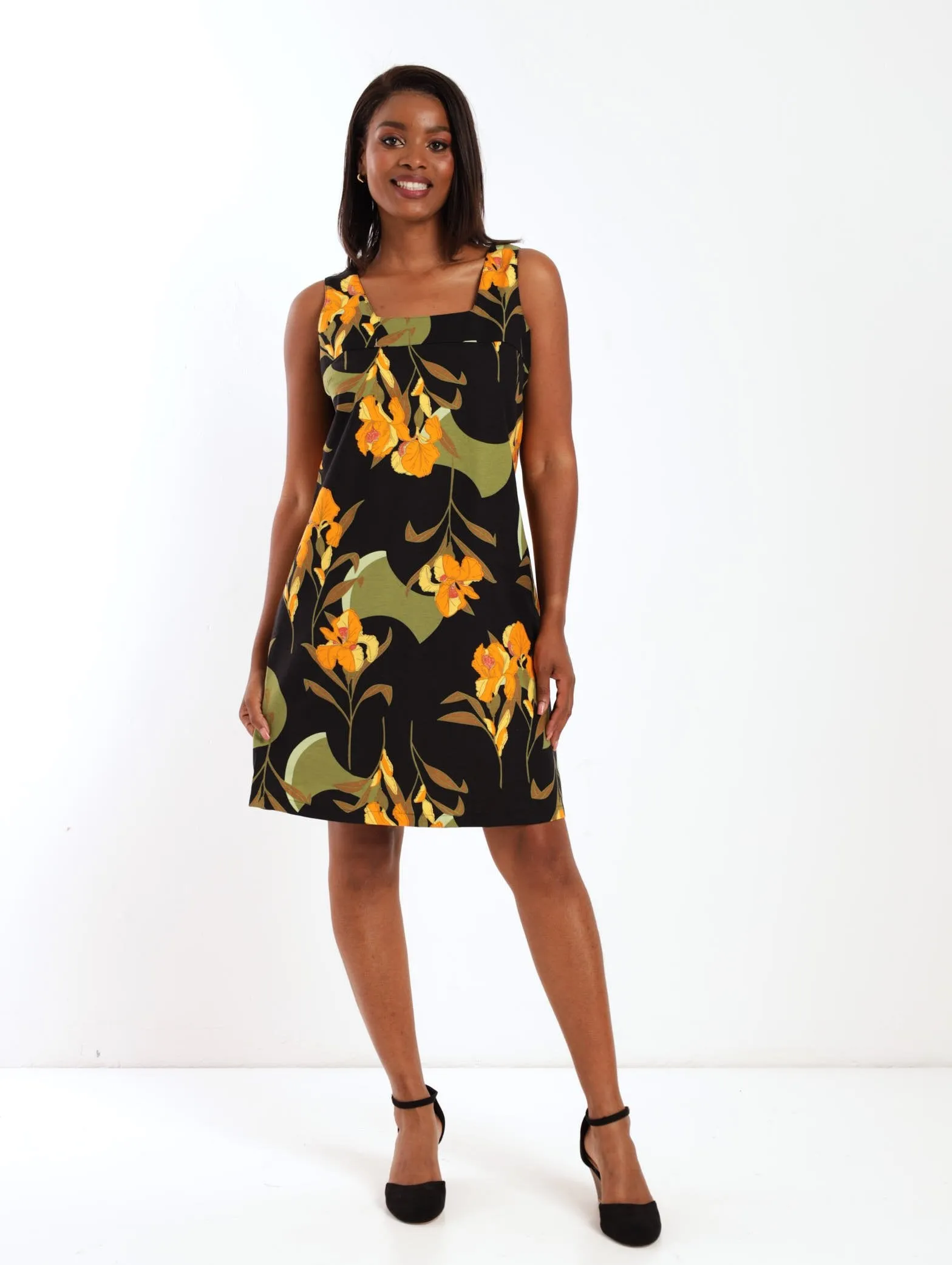 Ladies Square Neck Wasited Shift Dress