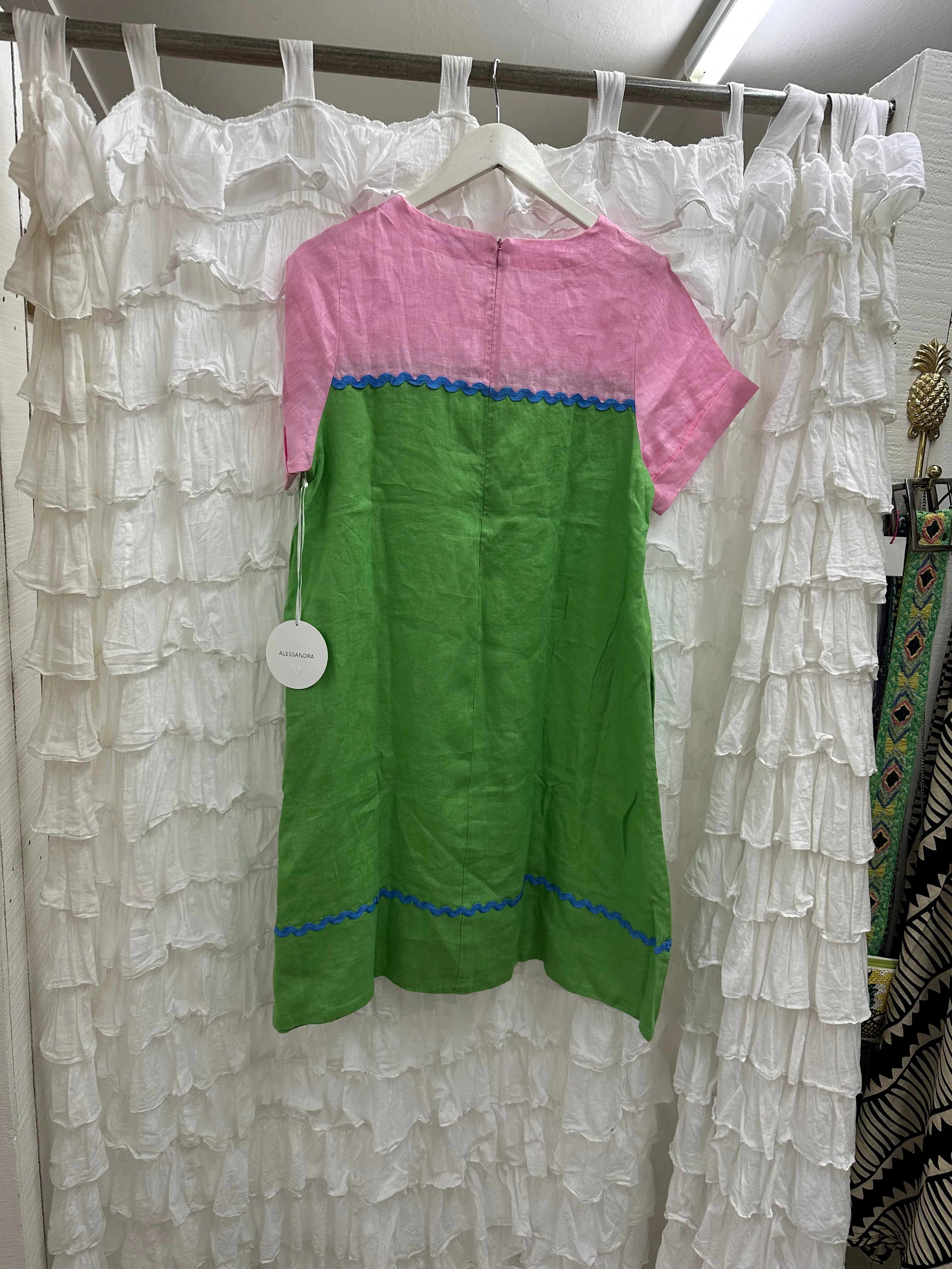 Laine Linen Wave Dress in Apple