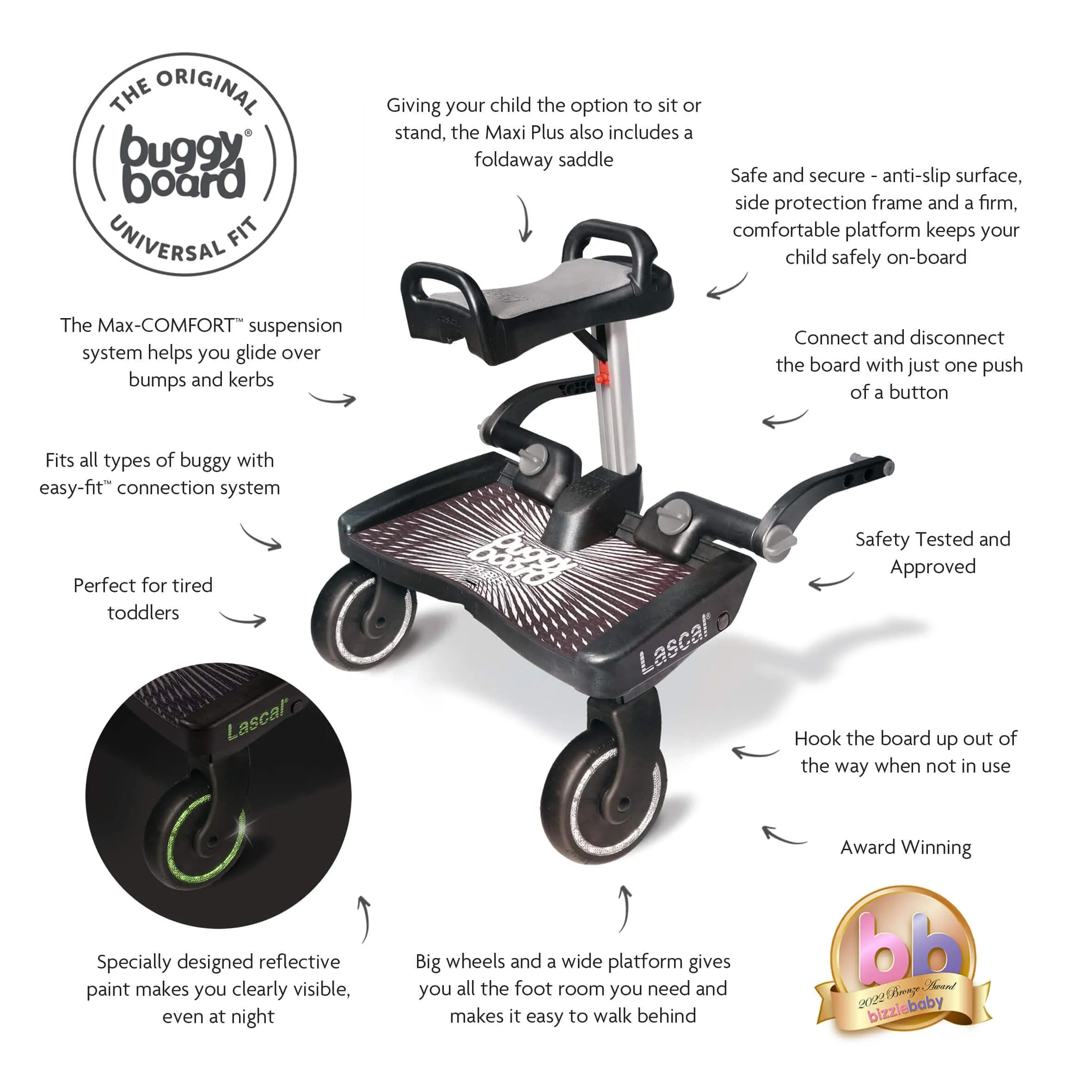Lascal BuggyBoard Maxi Plus - Black / Red Seat