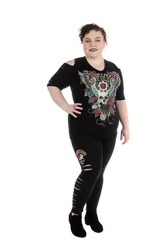 Liberty Wear Collection Leggings: Rhinestone Devilish Skull