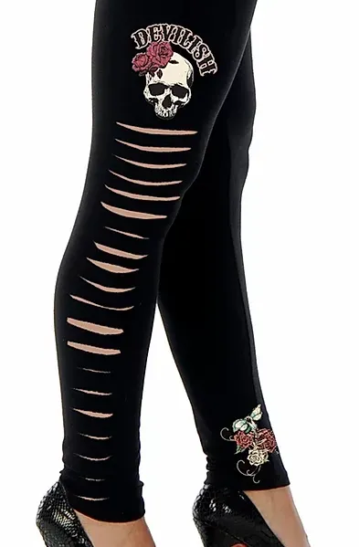 Liberty Wear Collection Leggings: Rhinestone Devilish Skull