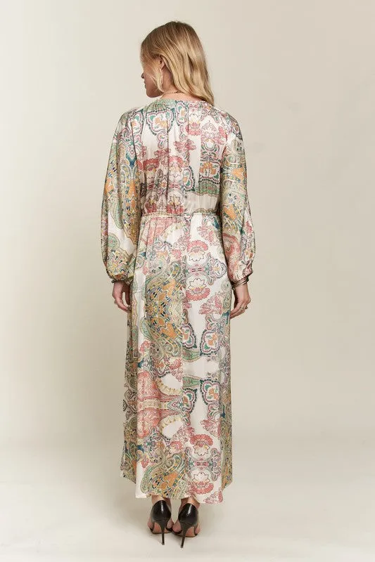 Light Green Printed V-Neck Batwing Sleeve Dress