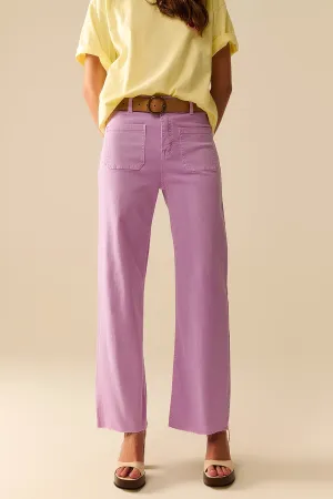 lilac Straight Leg pants With Front Pockets
