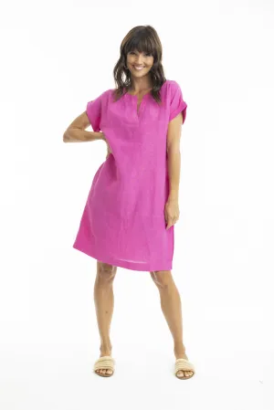 Linen Cap Slv Shift - Pink