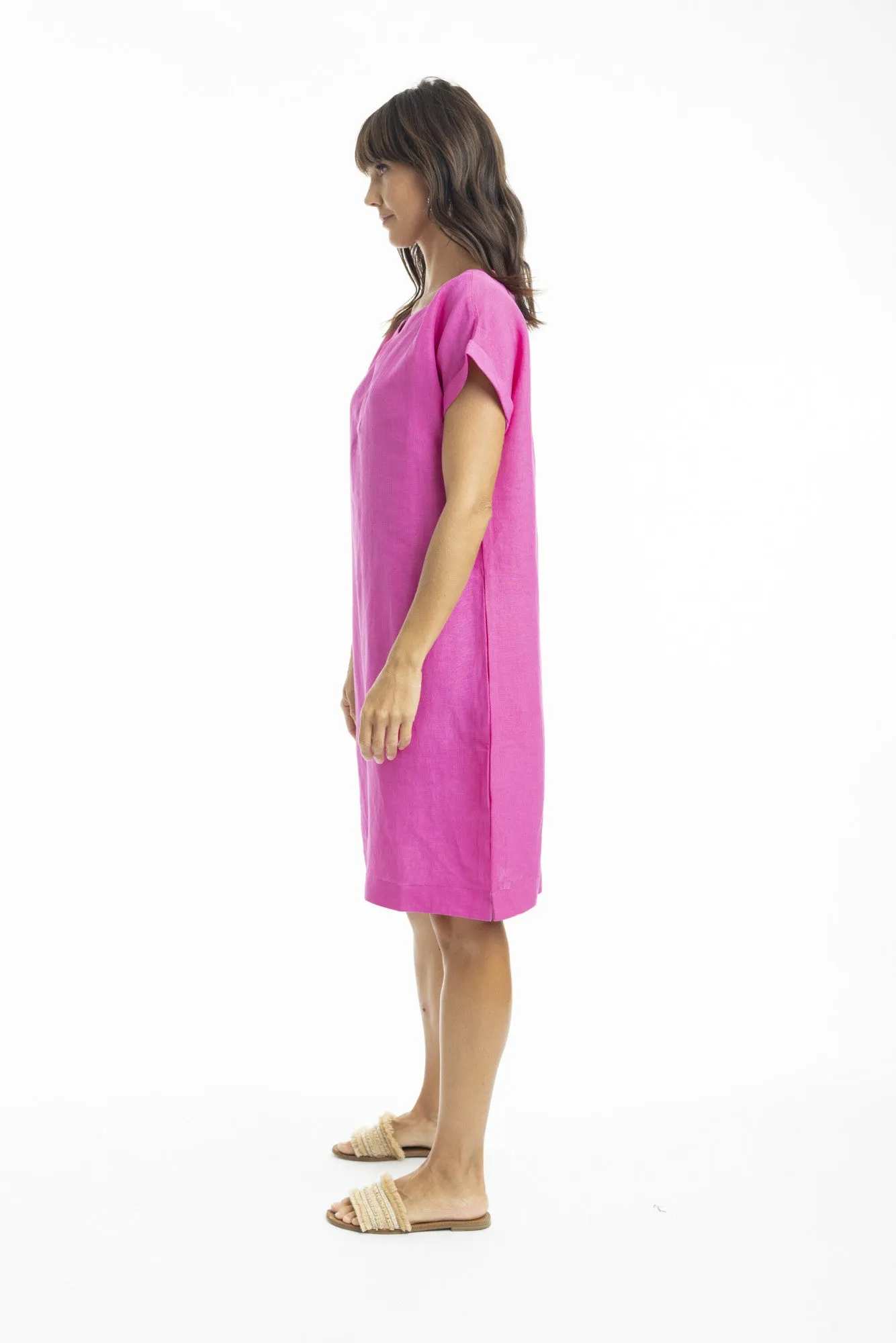 Linen Cap Slv Shift - Pink