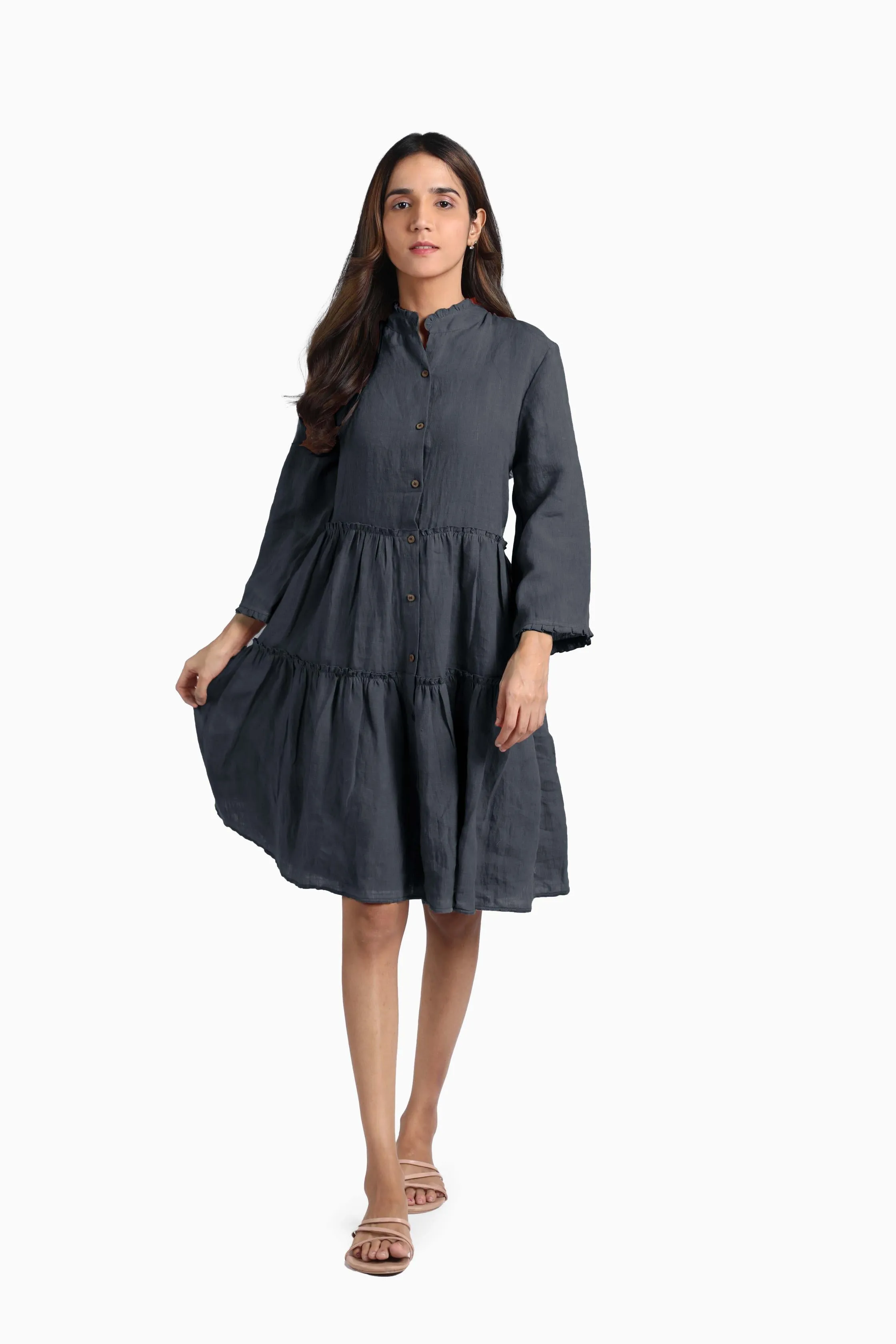 Linen Scarlet Midi Dress-Sunburnt Yellow