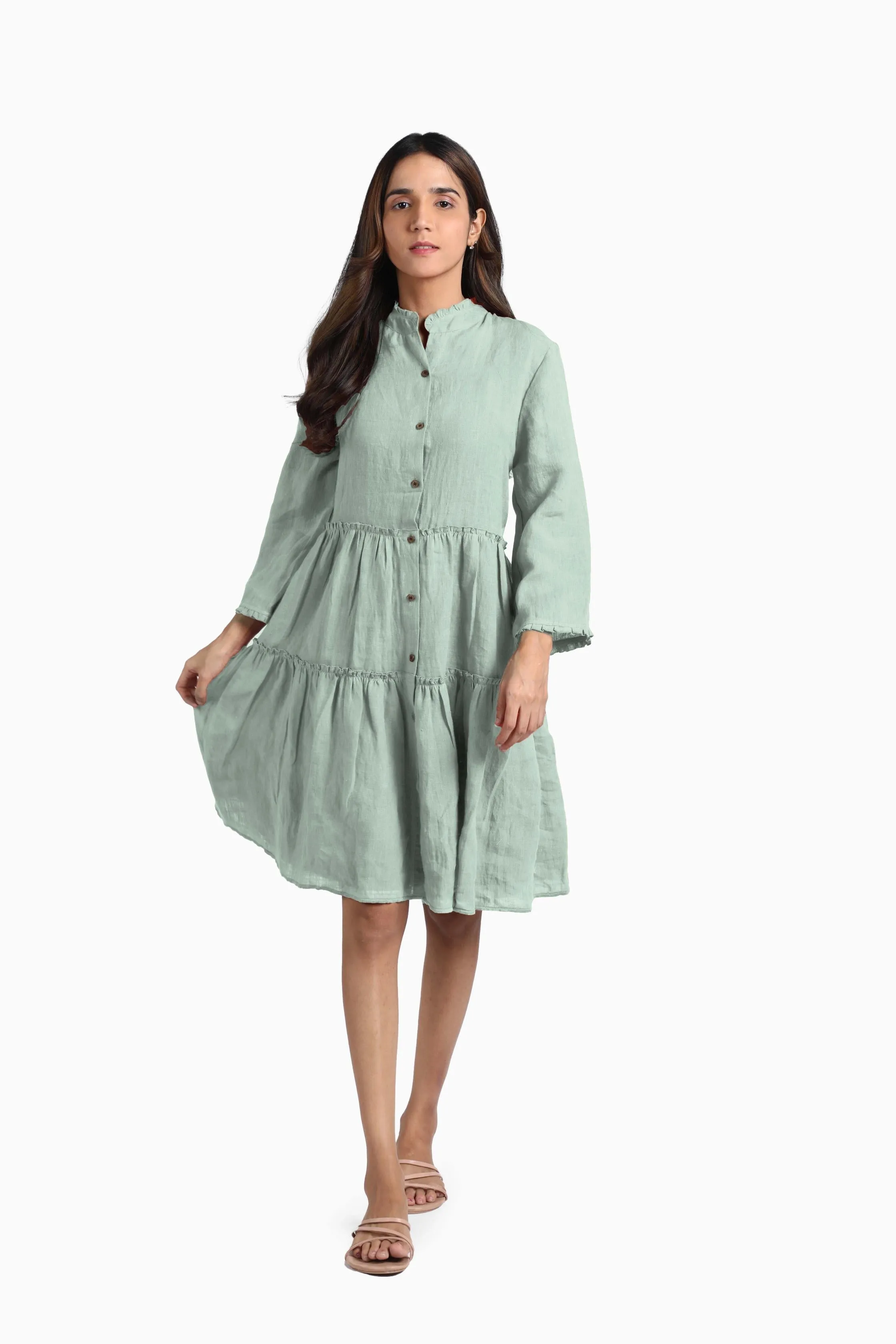 Linen Scarlet Midi Dress-Sunburnt Yellow