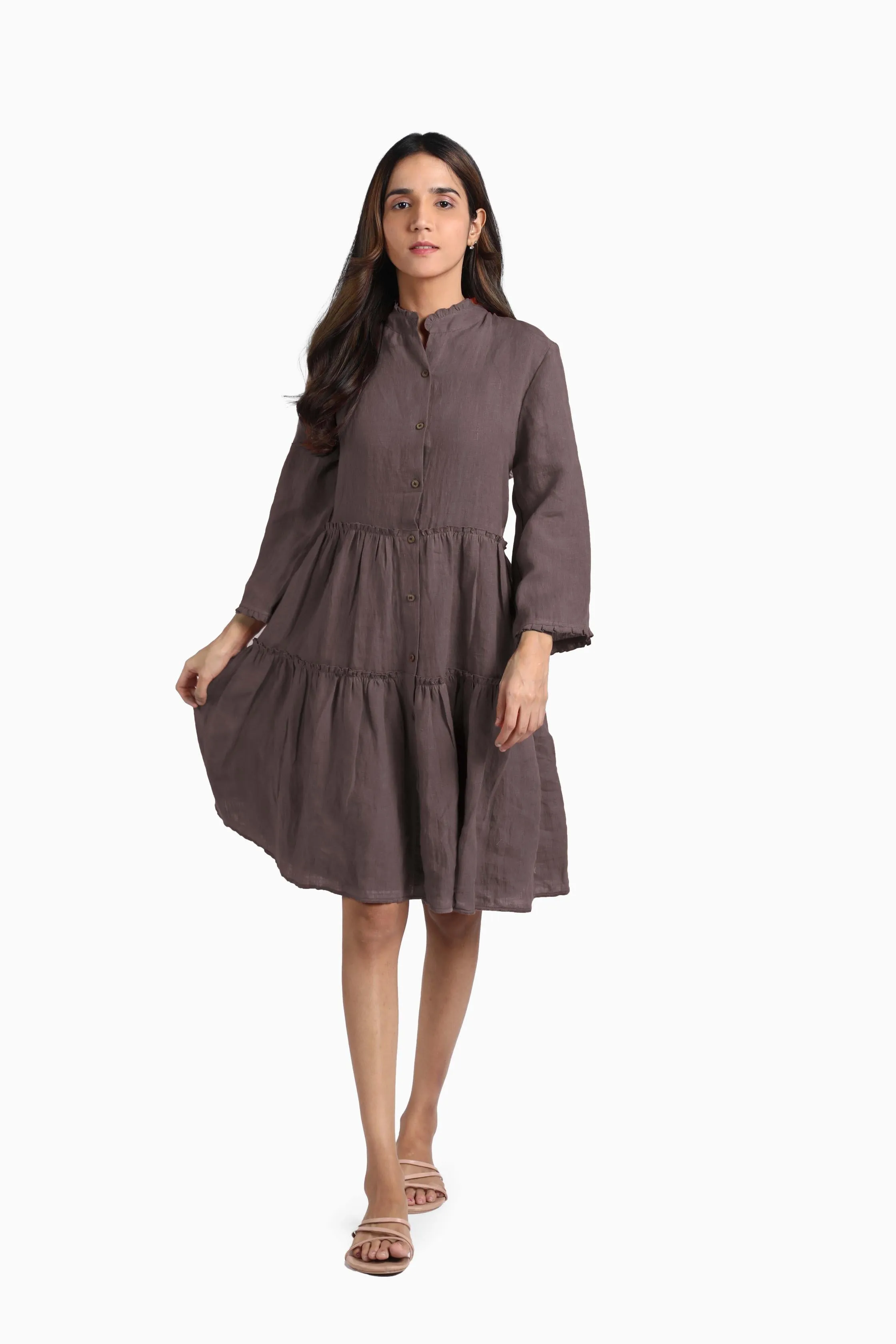 Linen Scarlet Midi Dress-Sunburnt Yellow