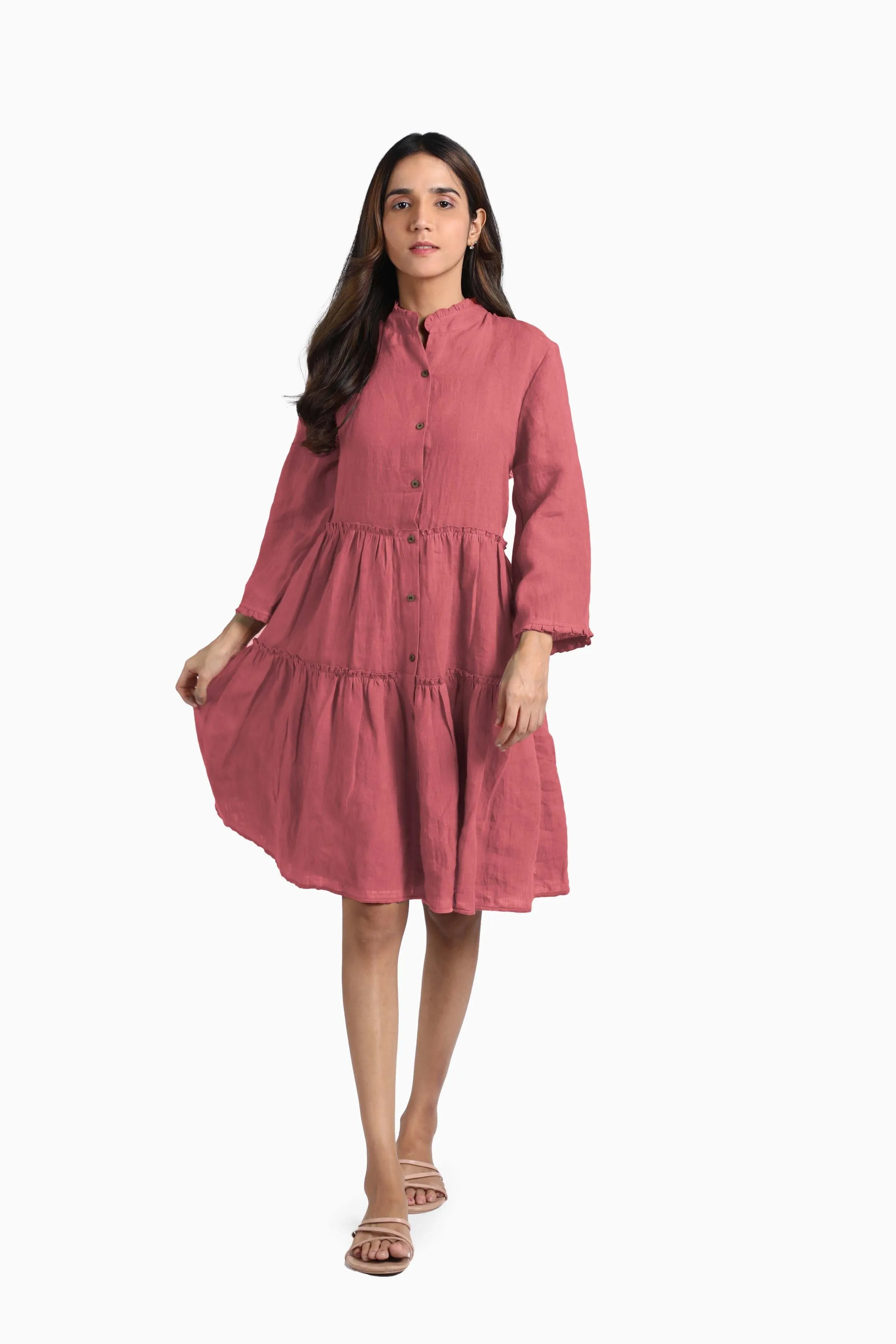 Linen Scarlet Midi Dress-Sunburnt Yellow