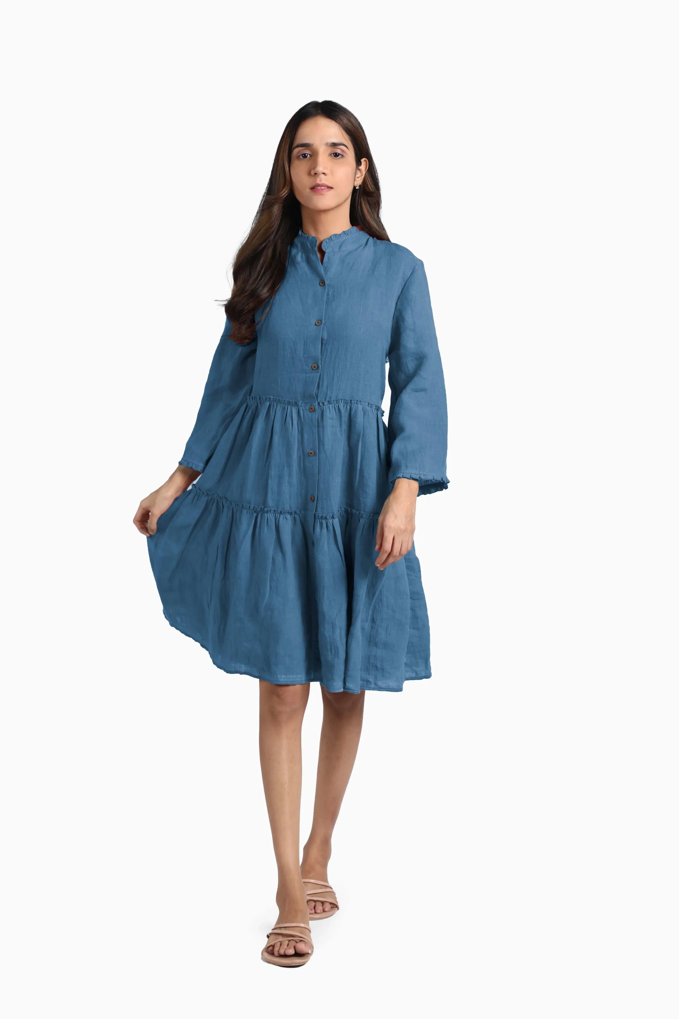 Linen Scarlet Midi Dress-Sunburnt Yellow