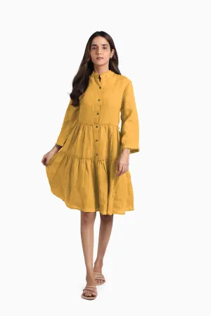 Linen Scarlet Midi Dress-Sunburnt Yellow