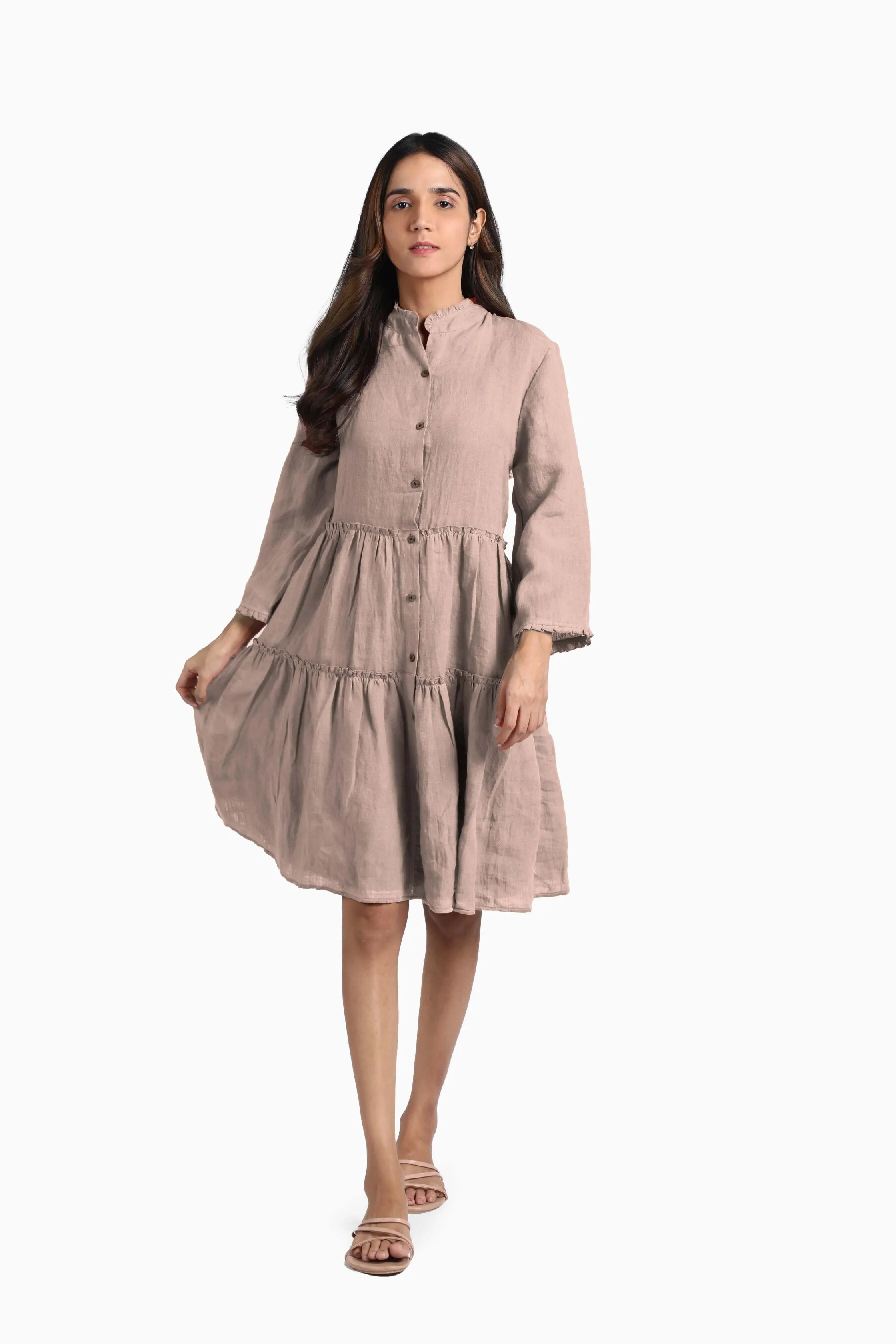 Linen Scarlet Midi Dress-Sunburnt Yellow