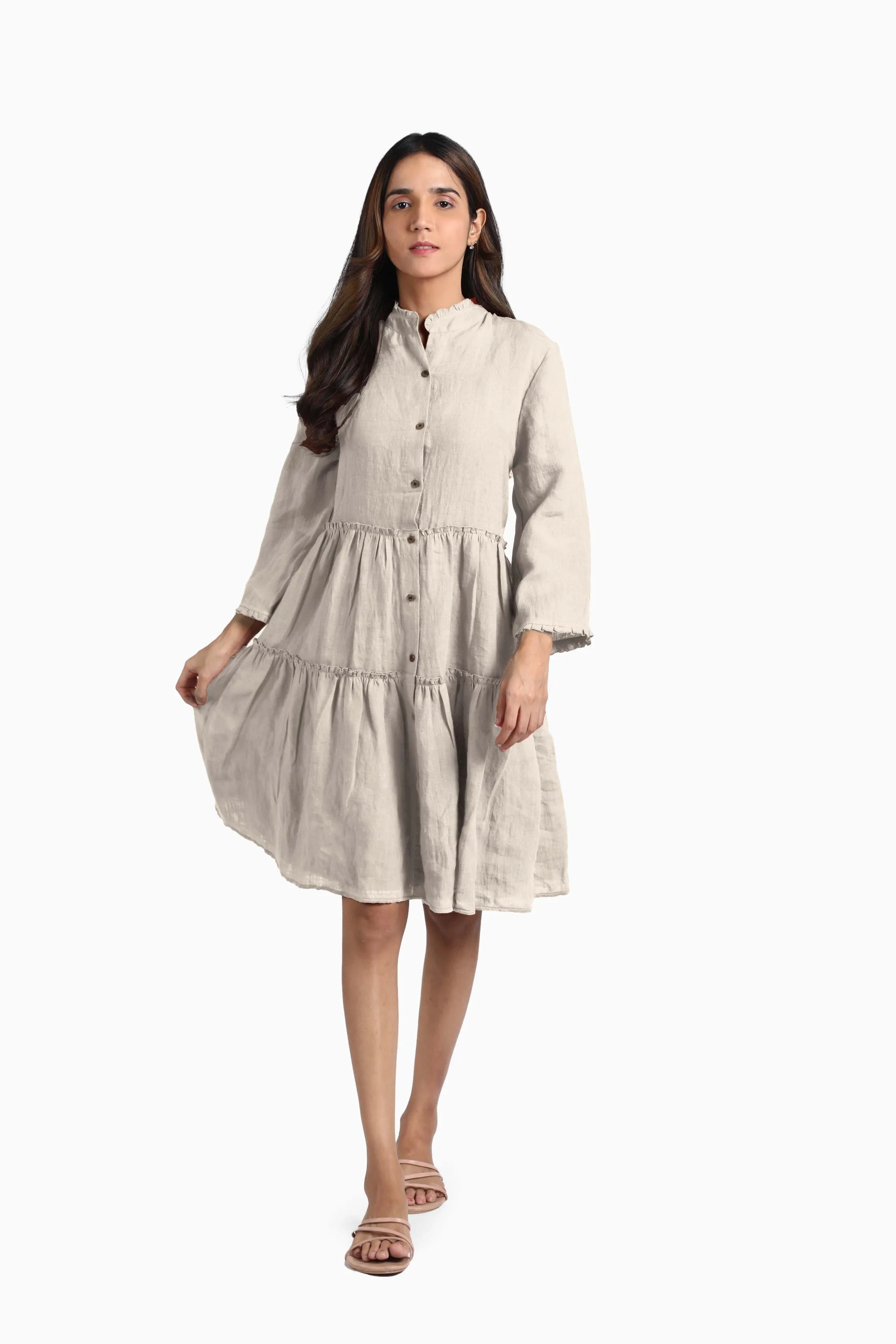 Linen Scarlet Midi Dress-Sunburnt Yellow
