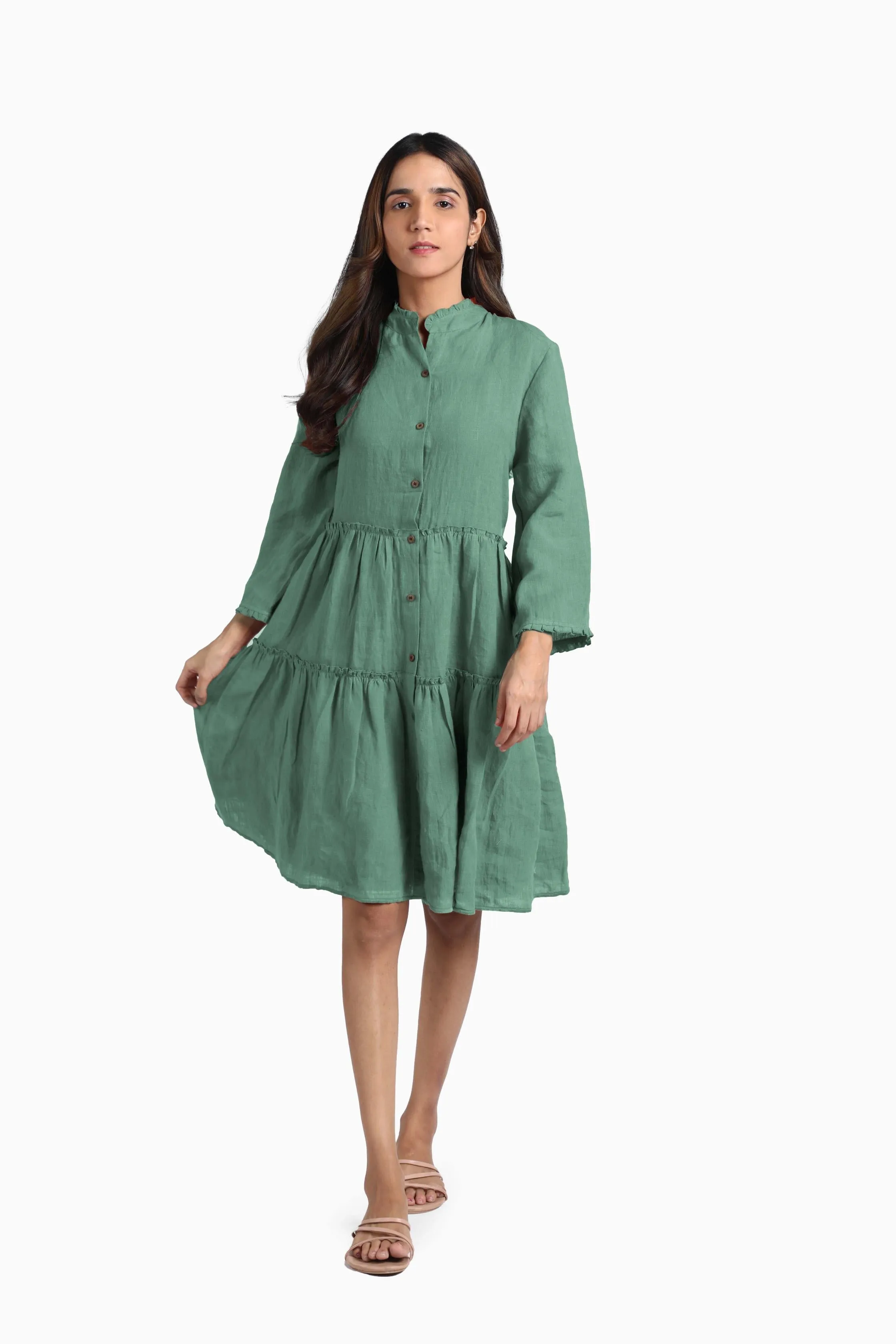 Linen Scarlet Midi Dress-Sunburnt Yellow